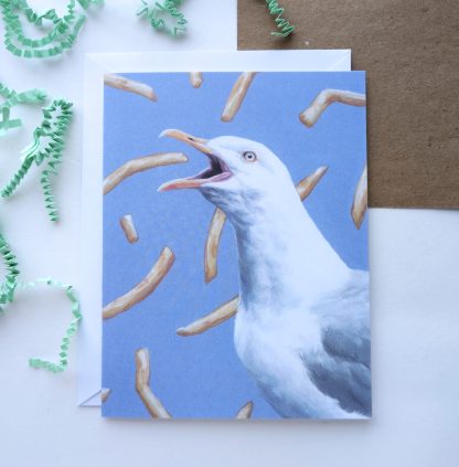 French Fry Seagull 4.25 x 5.5" Greeting Card- Blank inside, with envelope